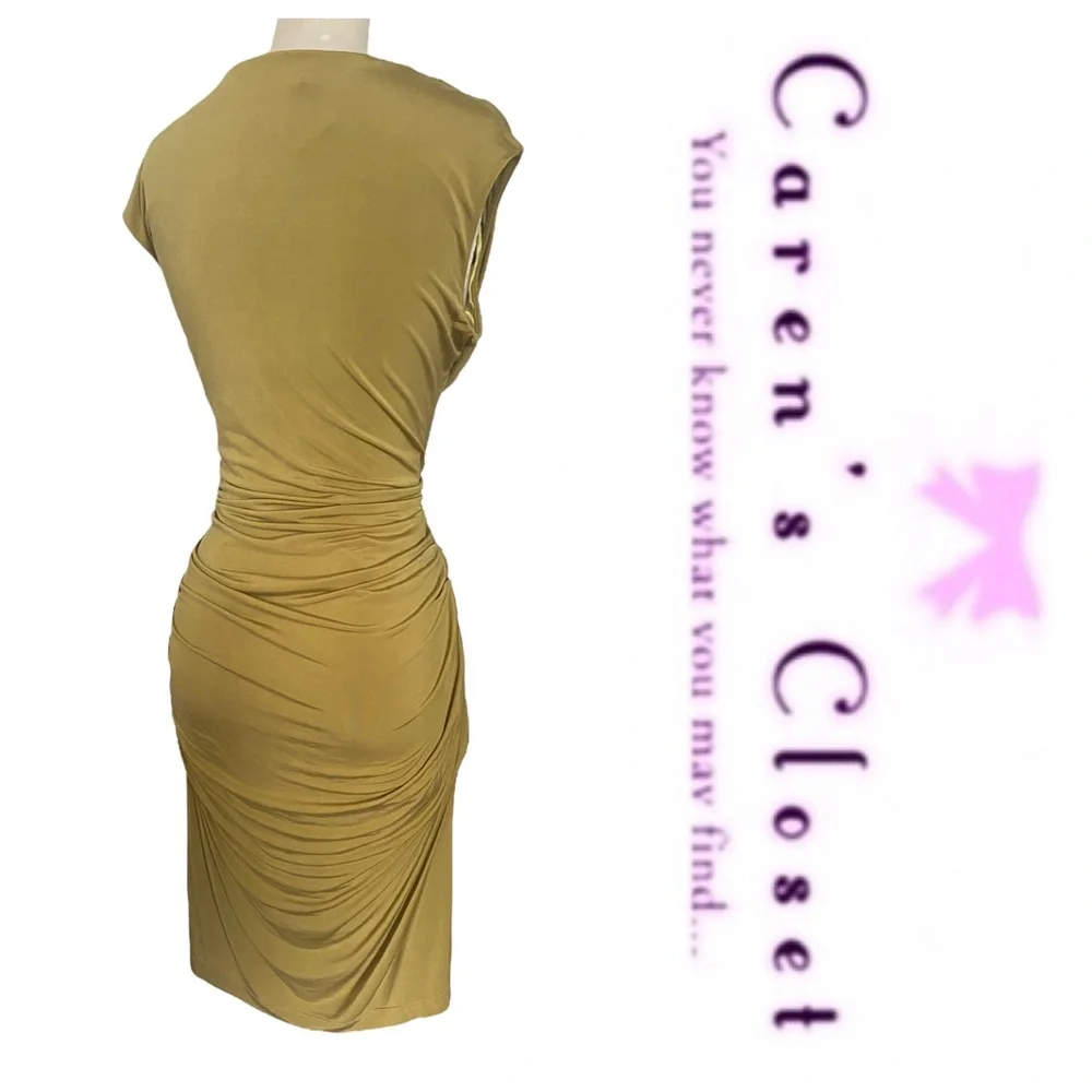 Andrew Marc Gold Stretch Jersey Ruched Body-con Cocktail Dress - Picture 4 of 10